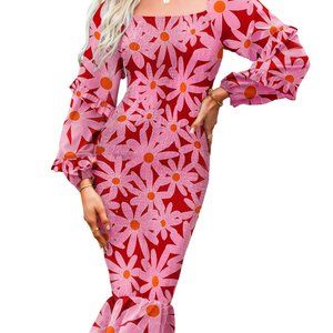 S. Mathews Floral Puff Long Sleeve Dress. Size M